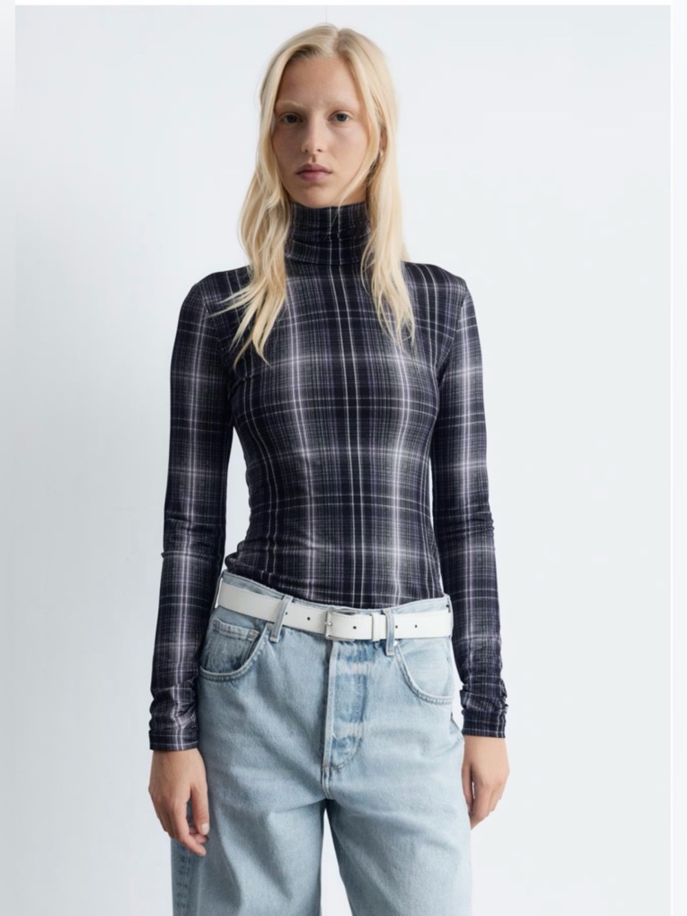 & Other Stories Plaid Turtleneck Top - Black & Purple
